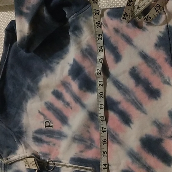 VS VICTORIAS SECRET PINK PREMIUM  QUARTER ZIP SWEATER JACKET TIE DYE Sz L - Picture 5 of 8